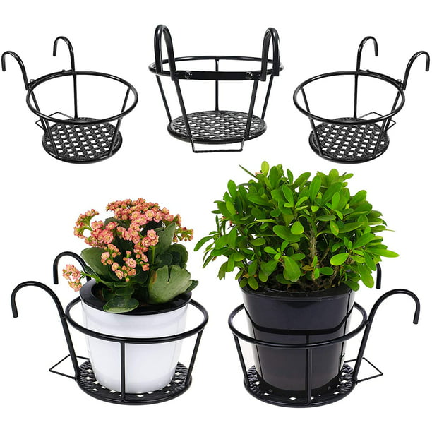 Hanging Railing Planter Iron Art Hanging Flower Baskets Flower Pot Holders Plant Holder Over The Rail Metal Fence Planters Assemble Plant Racks Shelf Containers for Patio Balcony Porch Fence,Square